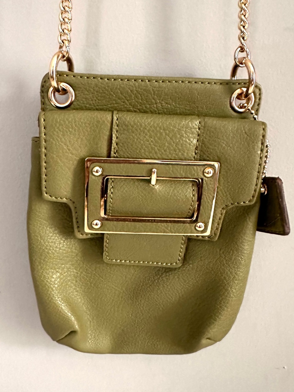 Vintage Liz Claiborne - Sage Green Purse, Bag, Gold Chain, Buckle Detail